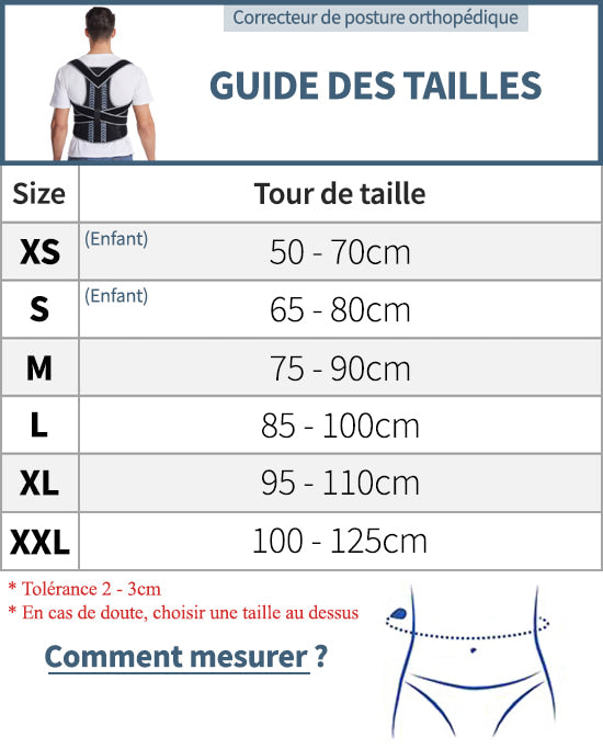 Guide des tailles redresse dos orthopédique