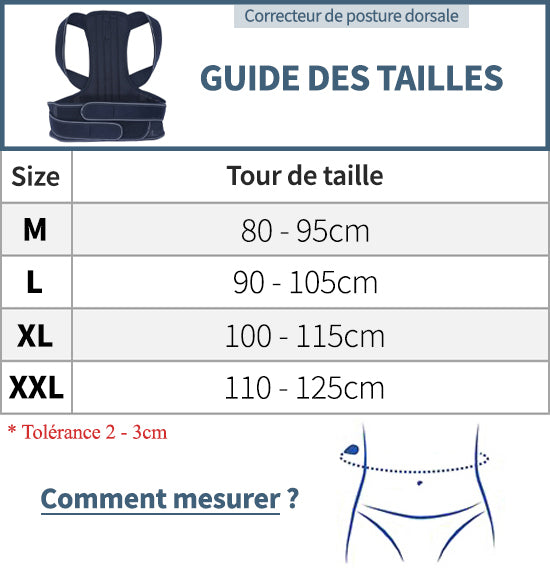 Tailles correcteur de posture dorsale