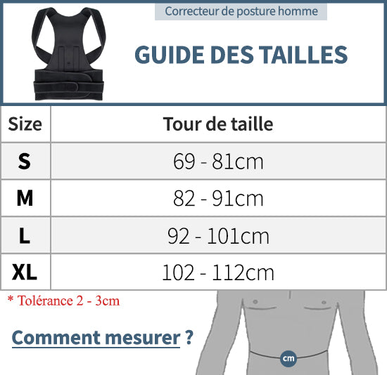 Tailles correcteur de posture homme