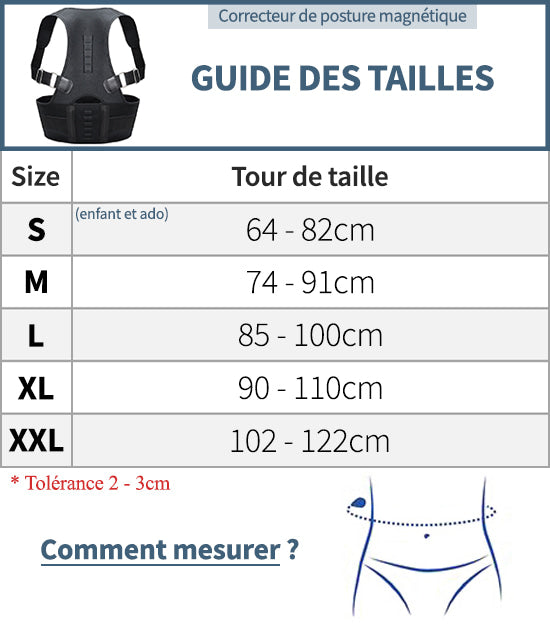 Tailles correcteur de posture magnétique