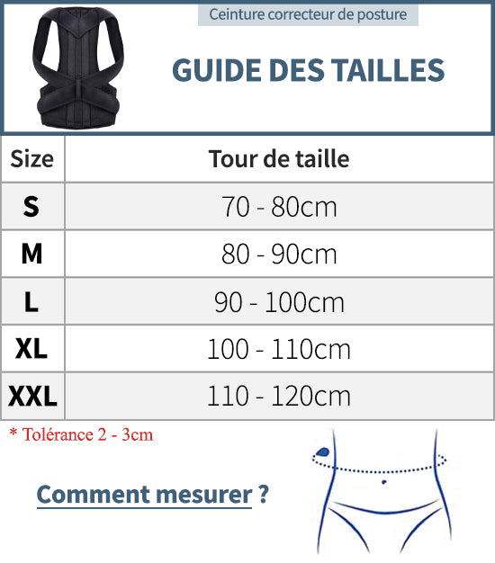 Guide des tailles ceinture posturale