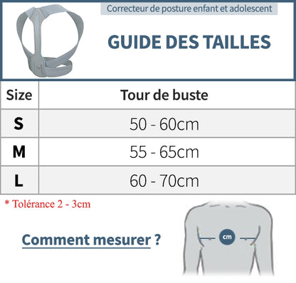 Guide des tailles dispositif postural enfant