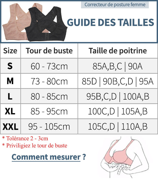 Guide des tailles redresseur de posture femme
