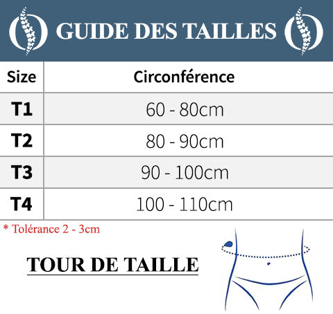 Guide des tailles ceinture de maintien dorsal magnétique