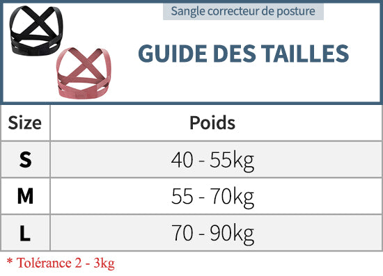 Tailles et mesures sangle redresse dos